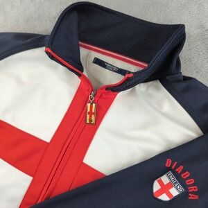 VTG Diadora England Jacket Mens XL White‎ Red *FLAWS* Track Zip Soccer Logo Y2K